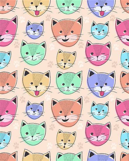 cute cat seamless pattern for children Stock Photo - Royalty-Free, Artist: lapesnape, Image code: 400-07315892