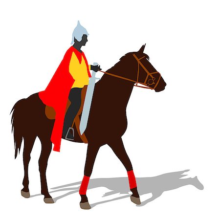 Rider on a horse in clothing warrior with a sword and wearing a helmet.  vector silhouette Stock Photo - Budget Royalty-Free & Subscription, Code: 400-07316341