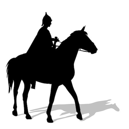 simsearch:400-07316355,k - Rider on a horse in clothing warrior with a sword and wearing a helmet.  vector silhouette Stock Photo - Budget Royalty-Free & Subscription, Code: 400-07316342