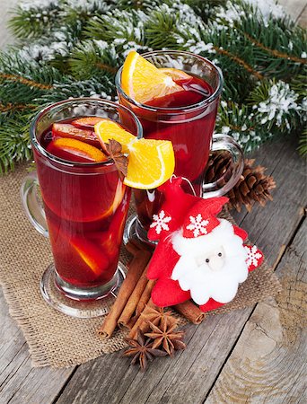 Christmas mulled wine with fir tree on wooden table Stock Photo - Budget Royalty-Free & Subscription, Code: 400-07316741