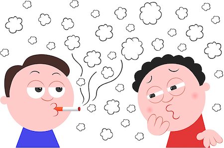 simsearch:400-08379540,k - Vector cartoon man smoking a cigarette while another man is coughing from the smoke. Stock Photo - Budget Royalty-Free & Subscription, Code: 400-07316828