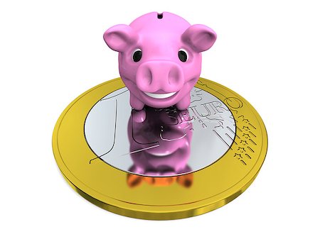 simsearch:400-07260336,k - Happy pink piggy bank on Euro coin, concept of savings and investments, isolated on white background Foto de stock - Super Valor sin royalties y Suscripción, Código: 400-07316975