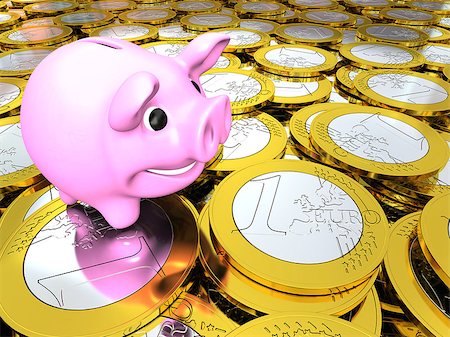 simsearch:400-07088405,k - Happy pink piggy bank on pile of Euro coins, concept of savings and wealth Foto de stock - Super Valor sin royalties y Suscripción, Código: 400-07316976