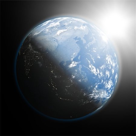 simsearch:400-08427636,k - Space view of the sun rising over southeast Asia on blue planet Earth. Foto de stock - Super Valor sin royalties y Suscripción, Código: 400-07316985