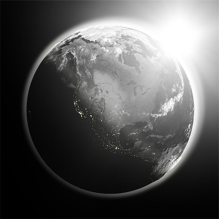 simsearch:400-08371074,k - Space view of the sun rising over North America on black planet Earth. Fotografie stock - Microstock e Abbonamento, Codice: 400-07316983
