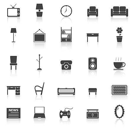 simsearch:400-07170780,k - Living room icons with reflect on white background, stock vector Stock Photo - Budget Royalty-Free & Subscription, Code: 400-07317033