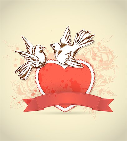 simsearch:400-08347146,k - Vintage card for Valentine's Day with red heart and dove Stock Photo - Budget Royalty-Free & Subscription, Code: 400-07317130