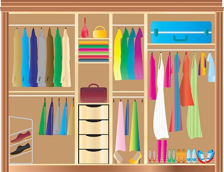 shoes in closet - A Fitted Wardrobe filled with mans and womans clothes,shoes,handbags and luggage Stock Photo - Budget Royalty-Free & Subscription, Code: 400-07317152