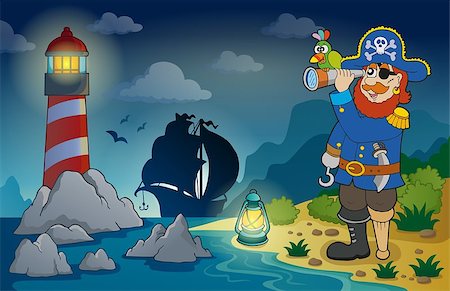 simsearch:400-07317425,k - Lighthouse with pirate theme 3 - eps10 vector illustration. Foto de stock - Super Valor sin royalties y Suscripción, Código: 400-07317415