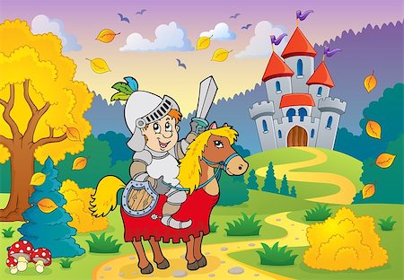 simsearch:400-05238383,k - Knight on horse near castle - eps10 vector illustration. Stock Photo - Budget Royalty-Free & Subscription, Code: 400-07317412