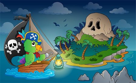 simsearch:400-07317425,k - Theme with pirate skull island 1 - eps10 vector illustration. Foto de stock - Super Valor sin royalties y Suscripción, Código: 400-07317428