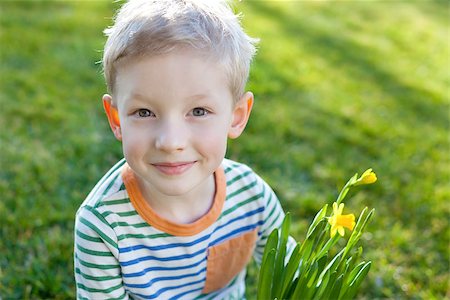 field of daffodil pictures - cute smiling little boy holding white pot with blooming daffodils at spring time Photographie de stock - Aubaine LD & Abonnement, Code: 400-07318109