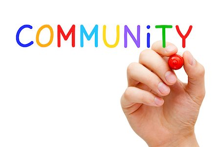 Hand writing Community with marker on transparent wipe board. Stock Photo - Budget Royalty-Free & Subscription, Code: 400-07318171