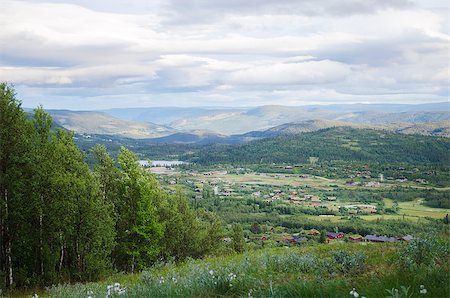 View towards a scenic village near Beitostolen in Norway. Stockbilder - Microstock & Abonnement, Bildnummer: 400-07318548