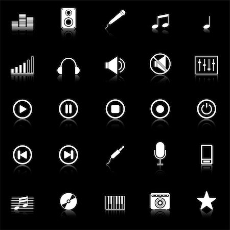 Music icons with reflect on black background, stock vector Photographie de stock - Aubaine LD & Abonnement, Code: 400-07318629