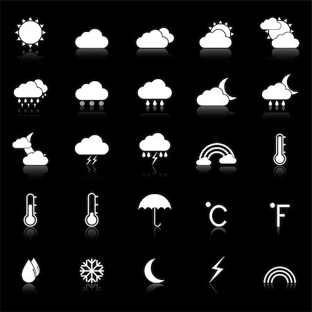 simsearch:400-07406394,k - Weather icons with reflect on black background, stock vector Foto de stock - Royalty-Free Super Valor e Assinatura, Número: 400-07318636
