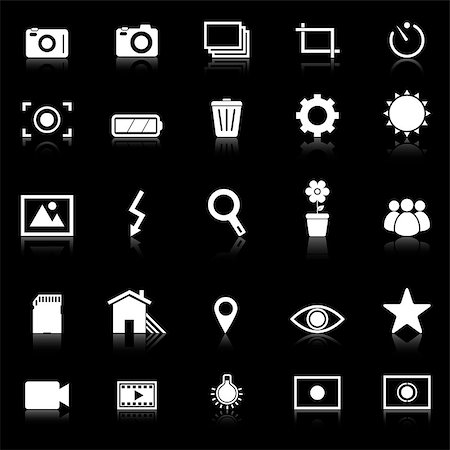 Photography icons with reflect on black background, stock vector Stockbilder - Microstock & Abonnement, Bildnummer: 400-07318631