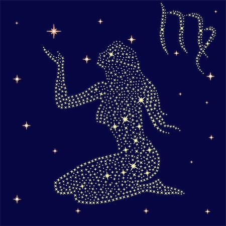 Zodiac sign Virgo on a background of the starry sky, vector illustration Stock Photo - Budget Royalty-Free & Subscription, Code: 400-07318679