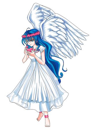 Cartoon illustration of a beautiful angel holding a heart symbol Stockbilder - Microstock & Abonnement, Bildnummer: 400-07318755