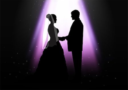 simsearch:400-07332647,k - Silhouette illustration of a bride and groom under purple light Stockbilder - Microstock & Abonnement, Bildnummer: 400-07318762