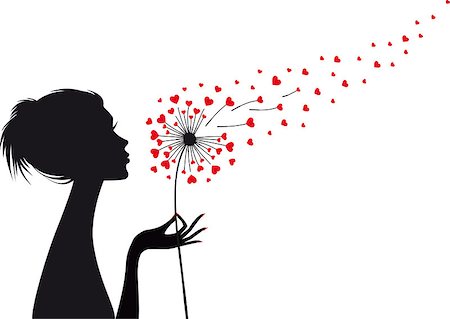 red heart vector - woman holding dandelion with flying red hearts, vector illustration Stock Photo - Budget Royalty-Free & Subscription, Code: 400-07319244