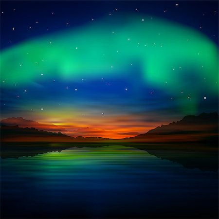 abstract nature dark blue background with aurora borealis and mountains Stock Photo - Budget Royalty-Free & Subscription, Code: 400-07319241