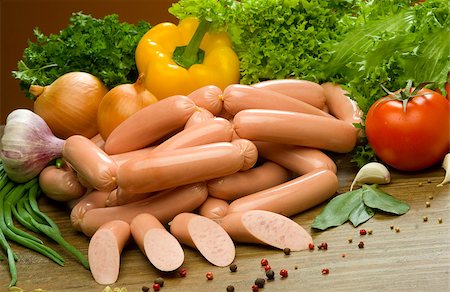 stew sausage - Photo sausage sausages with vegetables nicely decorated Stock Photo - Budget Royalty-Free & Subscription, Code: 400-07319612