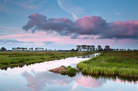simsearch:400-07173519,k - pink sunset over water canal in Dutch farmland Foto de stock - Super Valor sin royalties y Suscripción, Código: 400-07319645