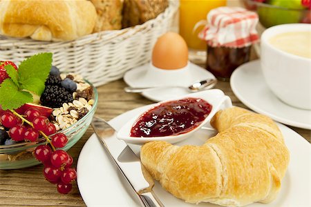 simsearch:400-04626602,k - traditional french breakfast in morning on wooden background Stock Photo - Budget Royalty-Free & Subscription, Code: 400-07319726