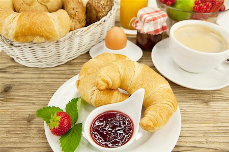 simsearch:400-04626602,k - traditional french breakfast in morning on wooden background Stock Photo - Budget Royalty-Free & Subscription, Code: 400-07319740