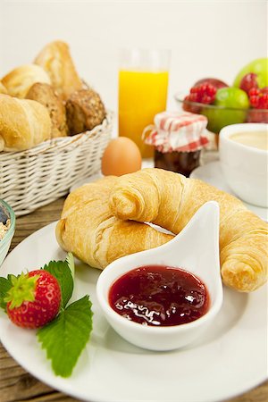 simsearch:400-04626602,k - traditional french breakfast in morning on wooden background Stock Photo - Budget Royalty-Free & Subscription, Code: 400-07319741