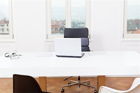 office workplace table and laptop white background architecture nobody Stock Photo - Budget Royalty-Free & Subscription, Code: 400-07319853