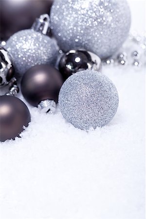glitter silver christmas baubles decoration holidays isolated on white Stock Photo - Budget Royalty-Free & Subscription, Code: 400-07319873