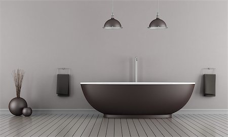 simsearch:6102-08726973,k - Minimalist  bathroom with brown bathtub - rendering Foto de stock - Super Valor sin royalties y Suscripción, Código: 400-07310034