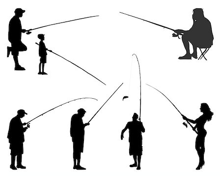 pescatrice - Black silhouettes of fishermen on a white background, vector Fotografie stock - Microstock e Abbonamento, Codice: 400-07311713