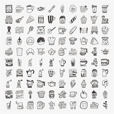 100 doodle coffee element icons set Stock Photo - Budget Royalty-Free & Subscription, Code: 400-07312129