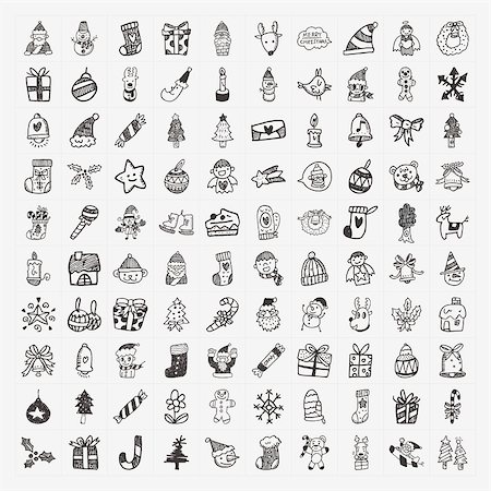 100 Doodle Christmas icon set Stock Photo - Budget Royalty-Free & Subscription, Code: 400-07312123
