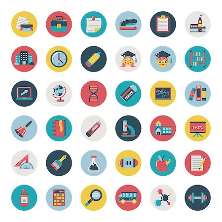 Set of Retro flat education icons,back to school Stock Photo - Budget Royalty-Free & Subscription, Code: 400-07312136