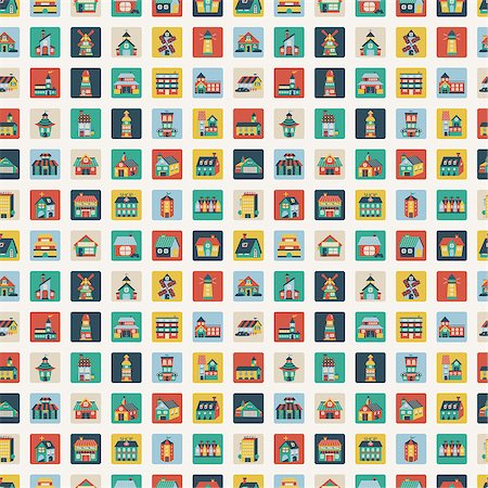 Retro flat house seamless pattern Stock Photo - Budget Royalty-Free & Subscription, Code: 400-07312133