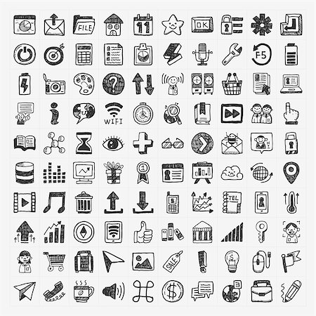 100 Doodle Web Icons Photographie de stock - Aubaine LD & Abonnement, Code: 400-07312143