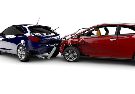 Two cars in an accident isolated on a white background Stockbilder - Microstock & Abonnement, Bildnummer: 400-07313148