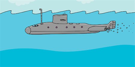 simsearch:400-07313165,k - Cartoon submarine with periscope above the water Foto de stock - Super Valor sin royalties y Suscripción, Código: 400-07313165