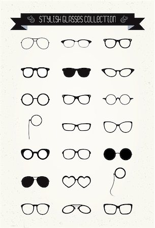 Hipster Retro Vintage Glasses Icon Set, Illustartion, Black Stock Photo - Budget Royalty-Free & Subscription, Code: 400-07313218