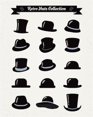 Hipster Retro Hats Vintage Icon Set, Illustartion, Black Stock Photo - Budget Royalty-Free & Subscription, Code: 400-07313219