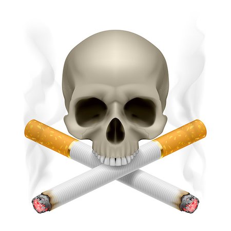 Skull with crossed cigarettes as symbol of smoking danger. Stock Photo - Budget Royalty-Free & Subscription, Code: 400-07313267