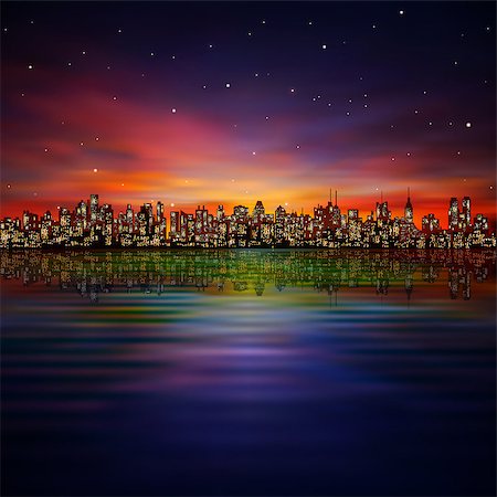 abstract night background with silhouette of city and sunset Stock Photo - Budget Royalty-Free & Subscription, Code: 400-07313661