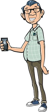 Tall cartoon nerd with a mobile phone. Isolated on white Stock Photo - Budget Royalty-Free & Subscription, Code: 400-07313759
