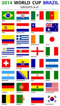 earth vector south america - World Cup Brazil 2014 flags. Groups A to H. 8 groups. 32 nations. Original designs. Carefully designed. Photographie de stock - Aubaine LD & Abonnement, Code: 400-07313966