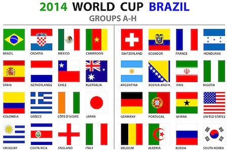 earth vector south america - World Cup Brazil 2014 flags. Groups A to H. 8 groups. 32 nations. 2d square designs. Carefully designed. Stock Photo - Budget Royalty-Free & Subscription, Code: 400-07313968