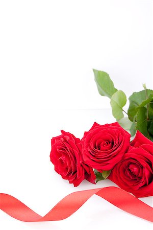 simsearch:689-03124889,k - Bouquet of beautiful fresh red roses with a coiled ribbon border isolated on white with plenty of copyspace for your loving anniversary or Valentines message Photographie de stock - Aubaine LD & Abonnement, Code: 400-07324002